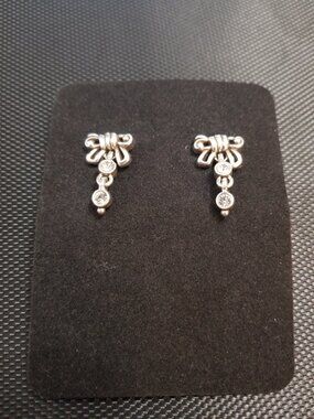 "Diamonds-and-Bows" Vintage Sterling Silver Post Earring Pair